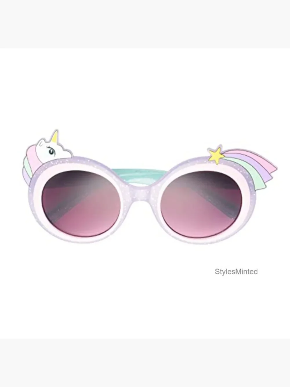 Girls Unicorn Sunglasses with UV Protection, Round Plastic Frame